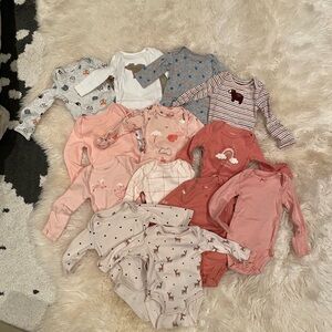 Assorted 13 Long Sleeve NB Baby Onesies EUC Newborn
